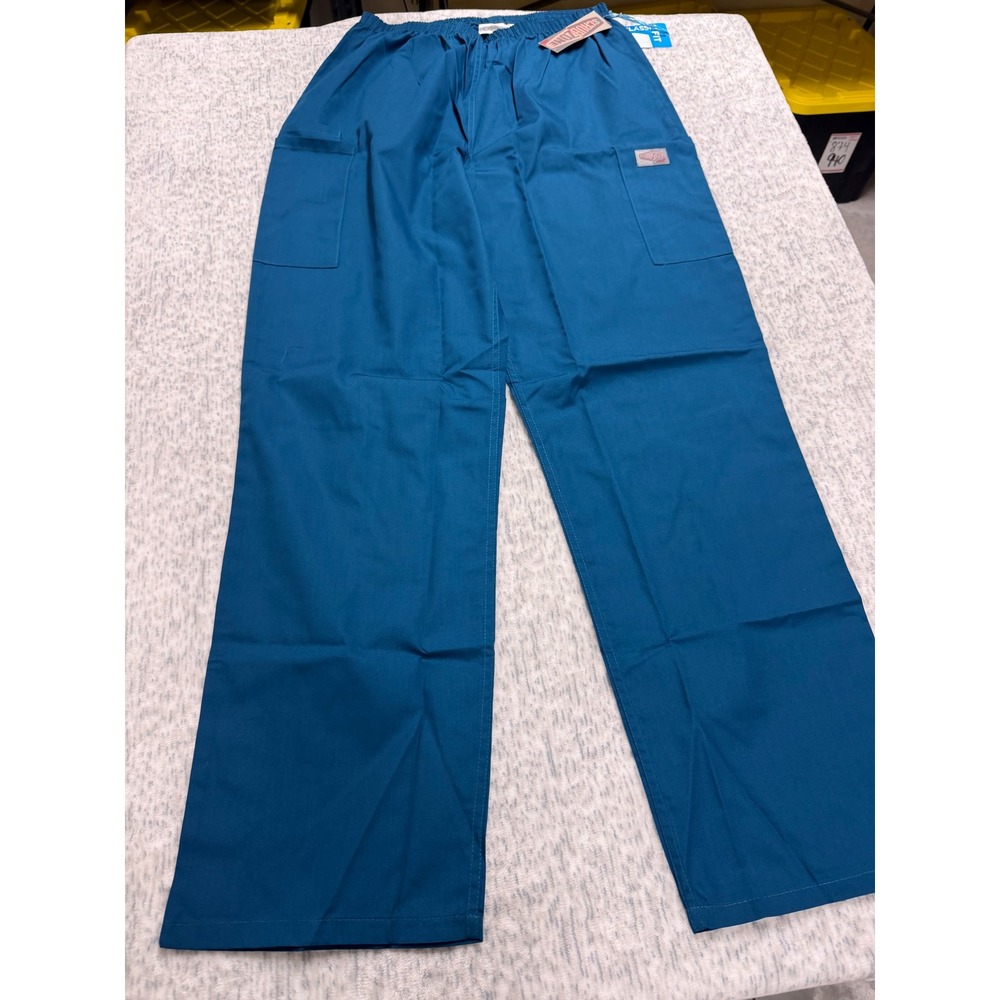 Landau Scrubzone Cargo Scrub Pants Teal Blue Elastic Waist Classic‎ Fit NEW